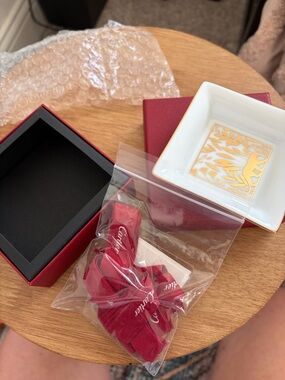Cartier Red and Gold Porcelain Trinket Dish with Gift Box